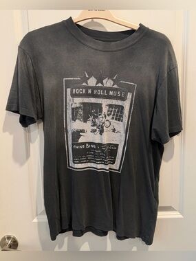 Anine Bing Black Washed Graphic 'Rock N Roll' Short Sleeve Tee